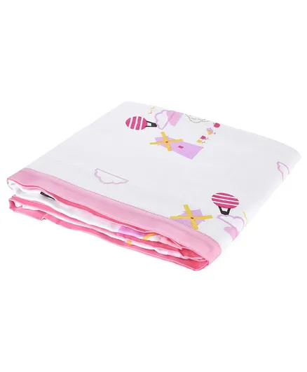 My Milestones Muslin Blanket 3 Layered (Size 43x43 Inches) Dutch Country Print - Pink