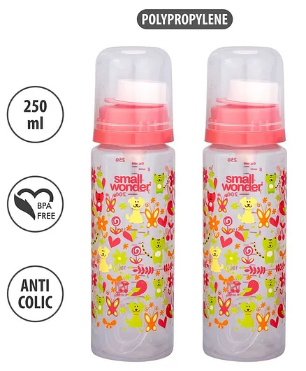 Small Wonder Polypropylene Plastic Feeding Bottle Pink Pack of 2 - 250 ml