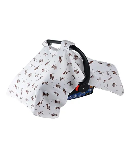 Wonder Wee Canopy Cover For Carry Cot & Car Seat Puppy Print - White