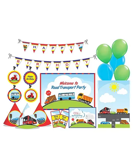 Prettyurparty Transport Themed Party Decorations Set - Blue