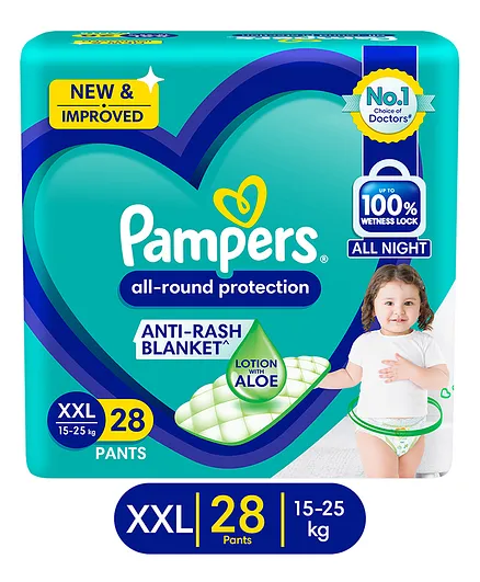 Pampers All round Protection Pants, Double Extra Large size baby diapers ( XXL) 28 Count, Lotion with Aloe Vera Online in India, at Best Price from FirstCry.com - 2630917