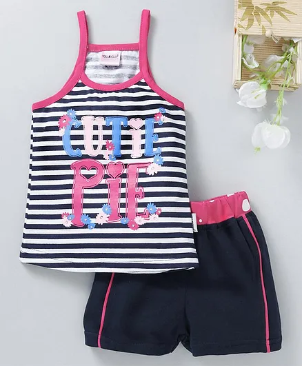 U R CUTE Striped Sleeveless Tee & Shorts Set - Pink