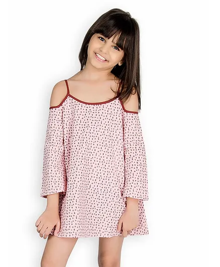 Olele Three Fourth Sleeves All Over Printed Dress - Light Pink