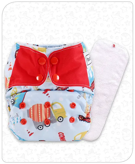 Babyhug Free Size Reusable Contrast Flap Closure Cloth Diaper With Insert - Sky Blue