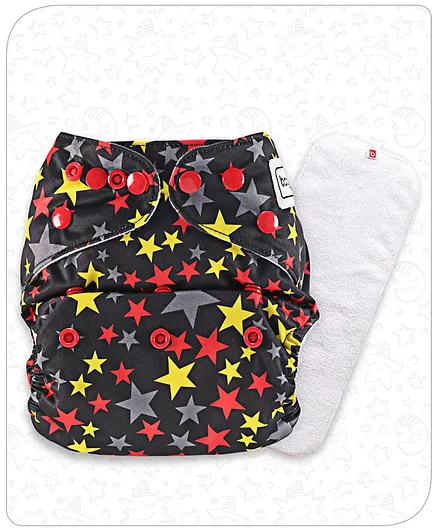 Babyhug Free Size Reusable Cloth Diaper With Insert Star Print - Black Red