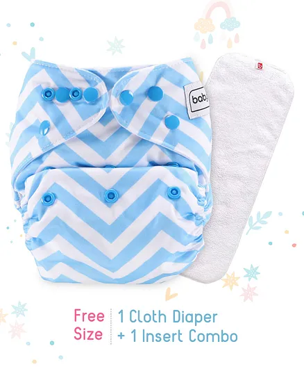 Babyhug Free Size Reusable Cloth Diaper With Insert Chevron - Blue White