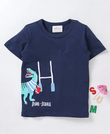 Kookie Kids Half Sleeves Tee Dino Score Embroidered - Navy