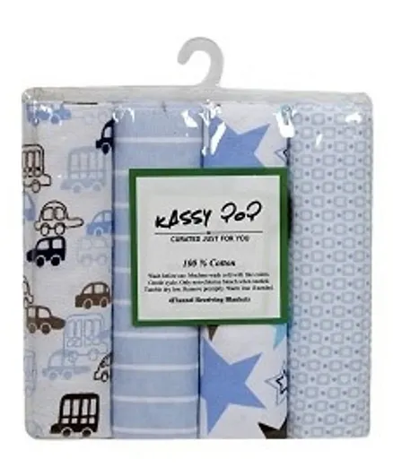 Kassy Pop Flannel Baby Swaddle Blanket Pack of 4 - Blue
