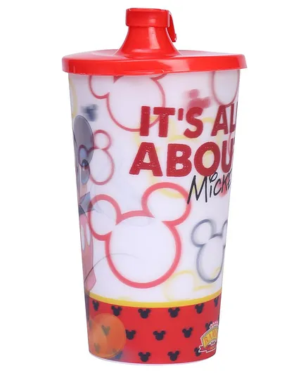 Mickey Mouse 3D Big Plastic Cup With Lid Red (Color & Print May Vary)