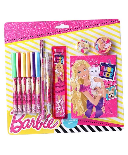 Barbie Stationery Set in Blister Card Pink - Set of 12 Pieces 