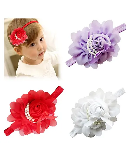 Bembika Baby Girls Flower Lace Headbands - Set of 3