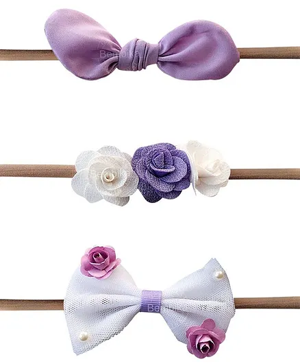 Bembika Baby Floral Elastic Headbands Set of 3 - White & Purple