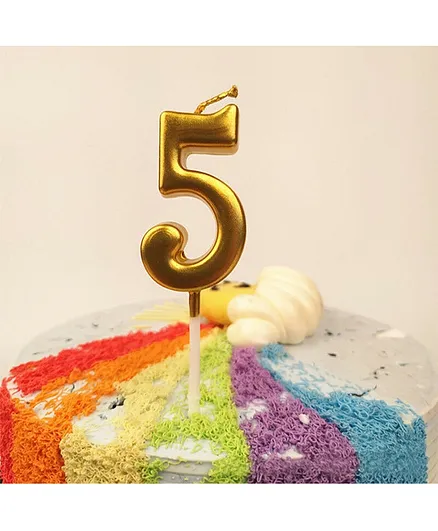 Funcart Numerical Cake Topper Candle Number 5 - Golden