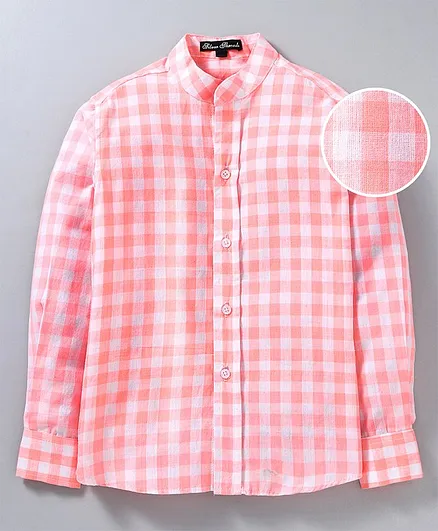 Silverthread Full Sleeves Checked Shirt - Peach