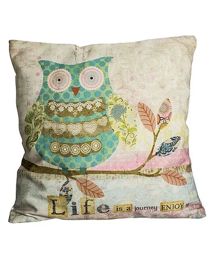 Little Nests Owl Printed Cushion Cover - Multicolour