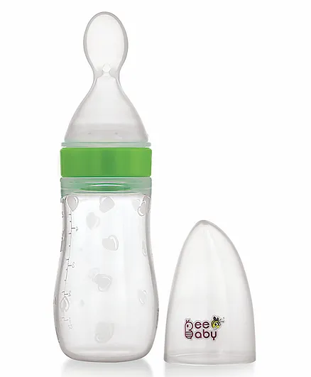 Beebaby Silicone Squeeze Food Feeder Bottle With Spoon Green - 125 ml