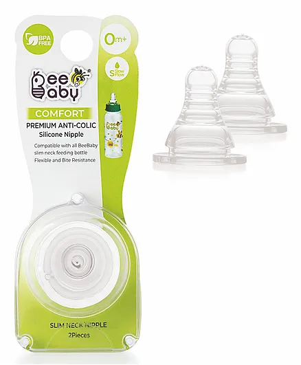 Beebaby Peristaltic Silicone Teat Slow Flow - Pack of 2