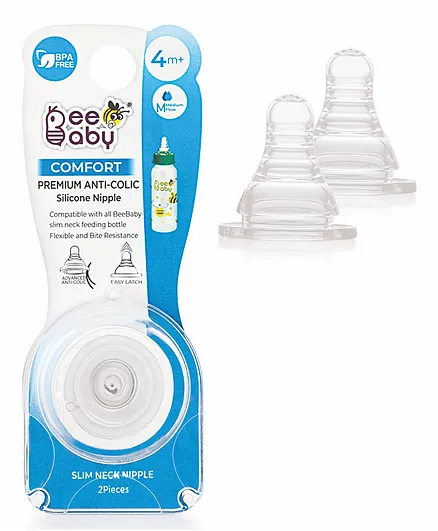 Beebaby Peristaltic Silicone Teat Medium Flow - Pack of 2