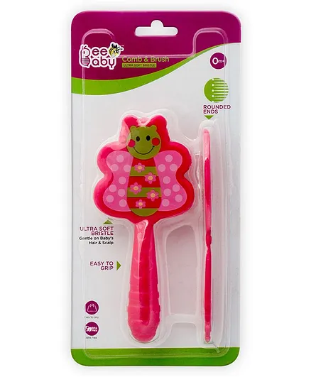 Beebaby Butterfly Shaped Soft Brush and Comb Set - Pink