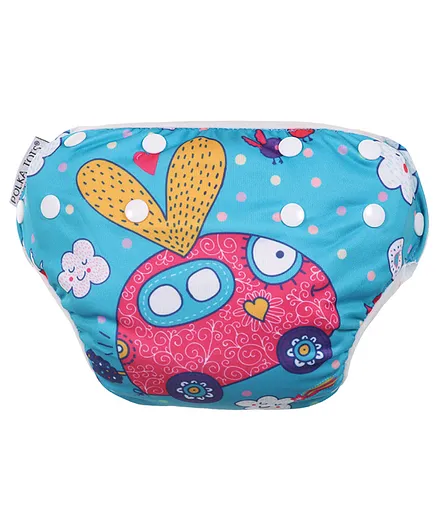 POLKA TOTS Reusable and Washable Baby Swim Diaper Costume Car Design for 2 to 12 Months Kids - Blue
