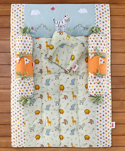 Babyhug Premium Cotton Bedding Set Jungle Theme Pack of 4 - Multicolor
