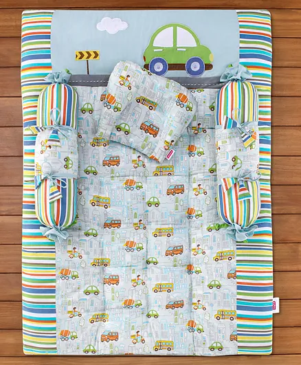 Babyhug Premium Cotton Bedding Set Transport Theme Pack of 4 - Multicolor