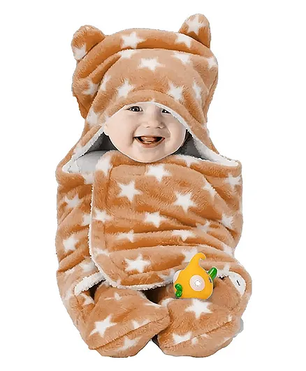 Brandonn Flannel Wearable Hooded Blanket Star Print - Beige