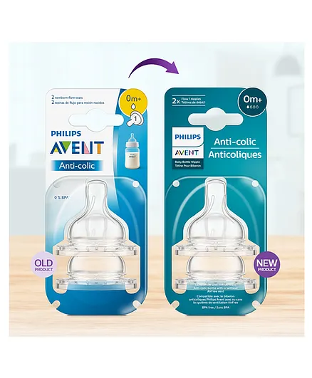 Avent Classic 1 Hole Silicone Teat New Born Flow - Set of 2