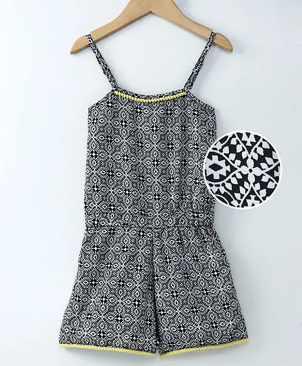 Spring Bunny Design Printed Sleeveless Jumpsuit - Black