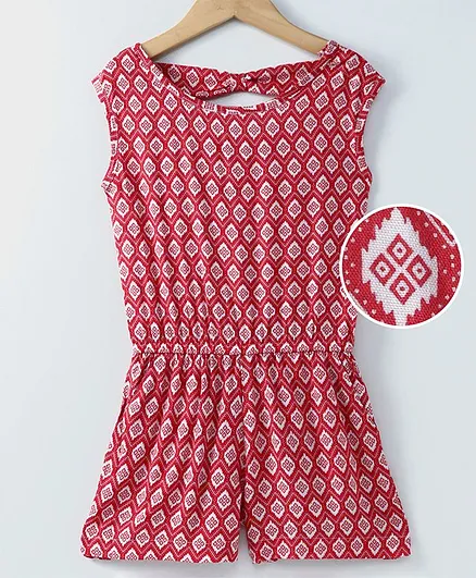 Spring Bunny Printed Sleeveless Jumpsuit - Red