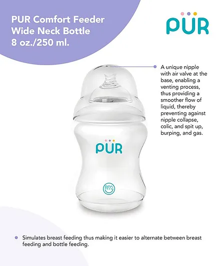 Pur Comfort Feeder Wide Neck Transparent Bottle - 250 ml