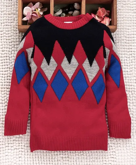 Babyhug Full Sleeves Sweater Diamond Design - Red