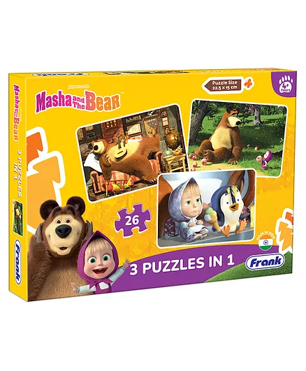Frank Masha and the Bear 3 in 1 Jigsaw Puzzle Multicolour- 26 Pieces