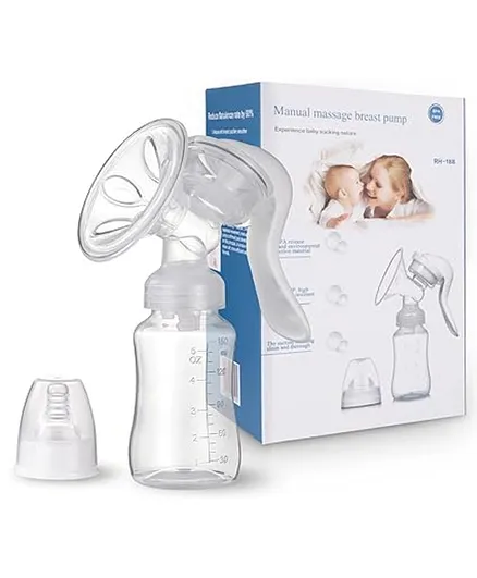 Babymoon Silicone Manual Breast Pump With Lid  & Slim Bottle White - 150 ml