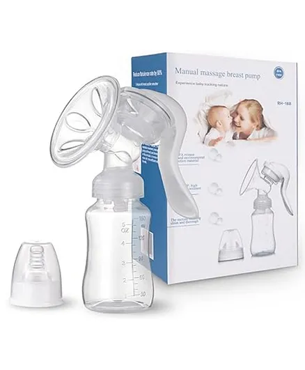 Babymoon Silicone Manual Breast Pump With Lid  & Slim Bottle White - 150 ml