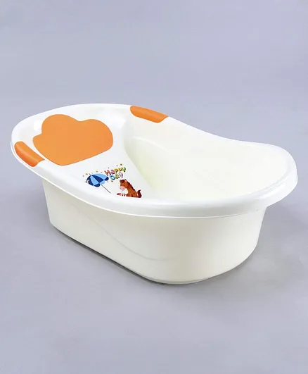 Medium Size Baby Bath Tub With In-built Bather (Print May Vary) - White Orange