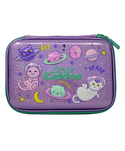 Smilykiddos Sparkle Space Kitty Theme Pencil Case - Purple