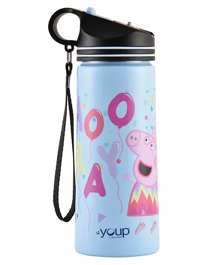 Youp Stainless Steel Water Bottle Peppa Pig Print Blue  HYOWER- 750 ml