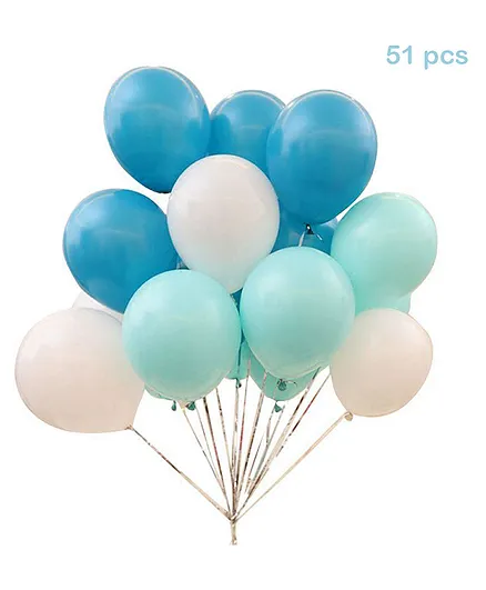 Balloon Junction Pastel Colour Balloons Teal  Aqua White - 51 Pieces