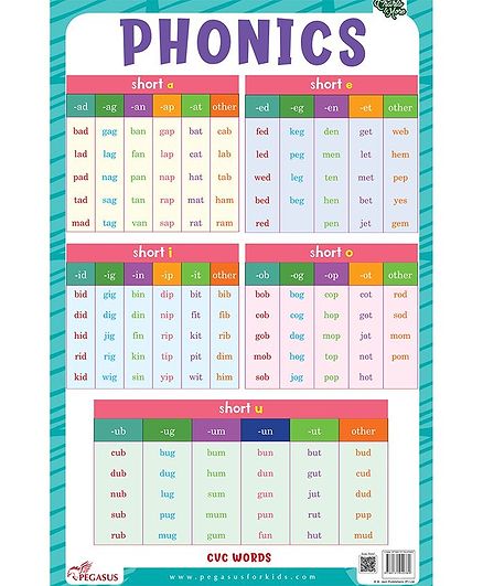 Pegasus Thick Lamination Educational Phonics Chart - Multicolour