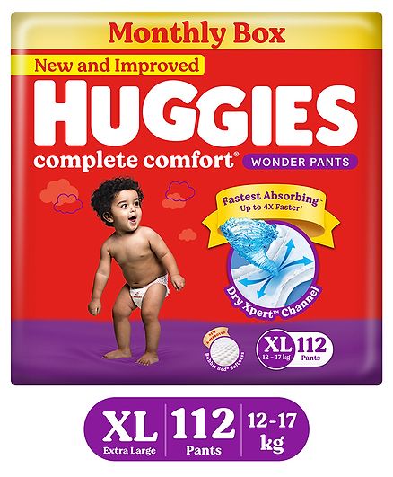 Huggies Complete Comfort Wonder Pants, India's Fastest Absorbing Diaper | XL Size, 112 Diapers Online in India, Buy at Best Price from FirstCry.com - 2855491