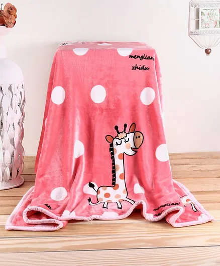Babyhug Premium Reversible Plush Soft & Warm Double Layer Giraffe Blanket - Pink
