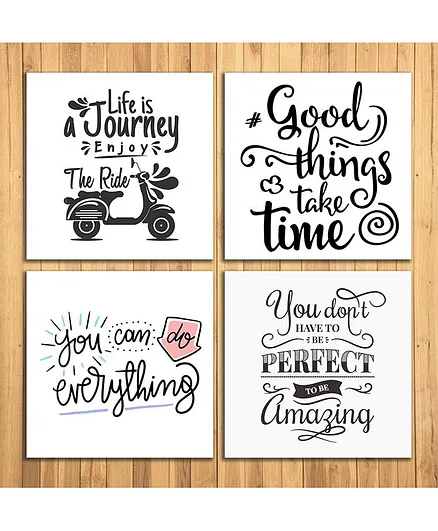 Wens Inspirational Quotes Laminated Wall Panels Set of 4 - White