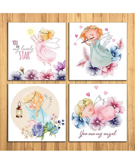 Wens Adorable Angel Sparkle Laminated Wall Panels Set of 4 - White