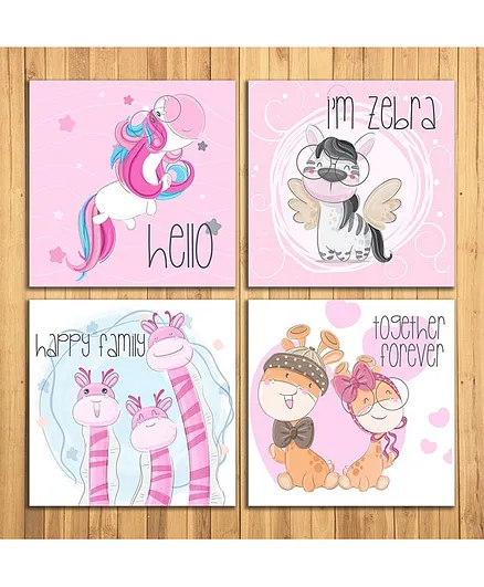 Wens Cute Cartoon Sparkle Laminated Wall Panels  Set of 4 - Pink