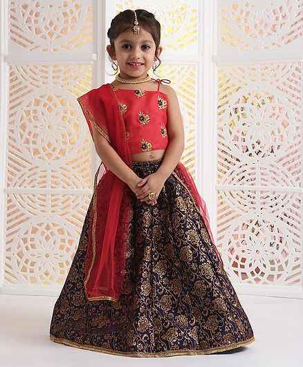 Buy Babyhug Shoulder Tie Knot Choli And Lehenga With Dupatta