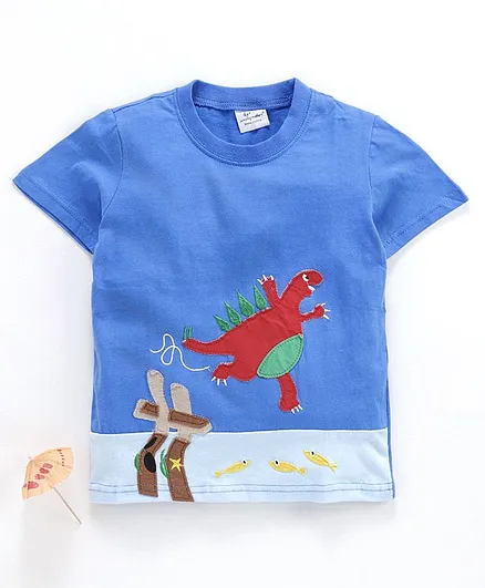 Kookie Kids Half Sleeves Tee Dinosaur Patch -  Blue