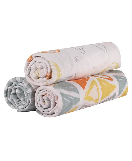 Abracadabra Cotton Muslin Swaddle for Newborns Hot Air Balloon Pack of 3 - Multicolor