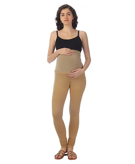 Kriti Maternity Solid Leggings - Beige