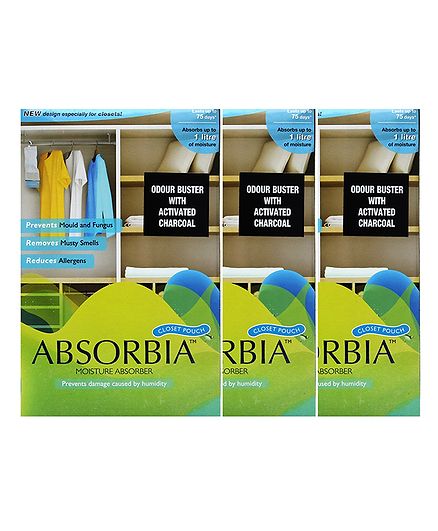 Absorbia Moisture Absorber Closet Hanging Pouch Family Pack Of 3